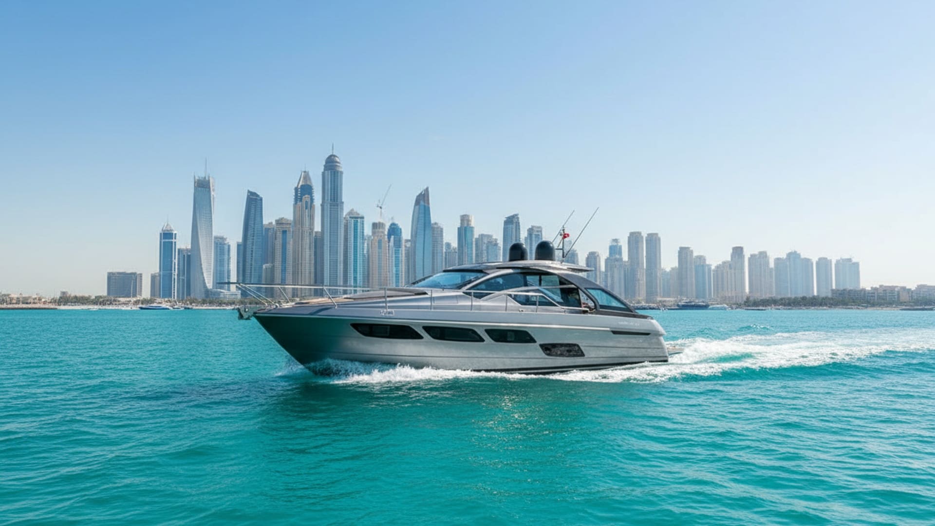 Wave Crown 52 ft luxury yacht docked in Dubai Marina