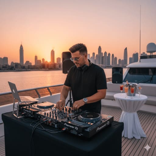 Luxury Dubai yacht entertainment: DJ, music, activities.